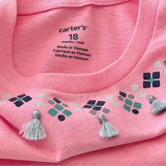 ⚡️4/$20⚡️Carter's Pink Long Sleeve Tee w/ Embroidery & Tassels Baby Girl 18 MTH - Picture 3 of 5